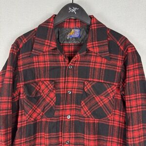 Pendleton Board Shirt Buffalo Plaid Wool Loop Collar Mens Medium 70s 80s USA